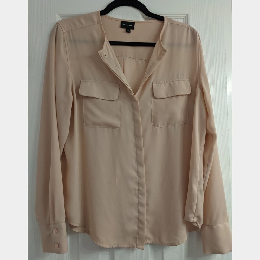 Who What Wear Button Blouse -- Medium, blush pink